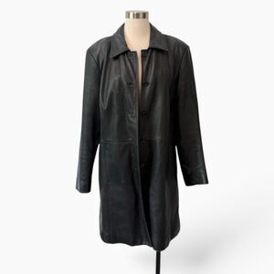 Vintage Covington Black Genuine Leather Jacket Coat XL Long Trench